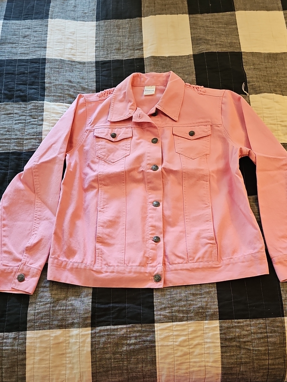 Pink Women's Denim Jacket - Casual Button-Up